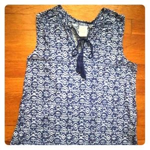 Sleeveless patterned tassel blue top Faded Glory